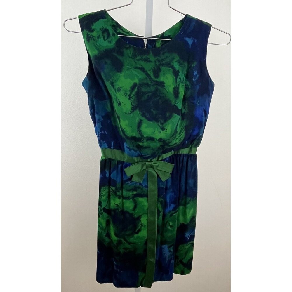 Vintage Abe Schrader Dress Women's Silk Dress Watercolor Green Blue Cocktail
